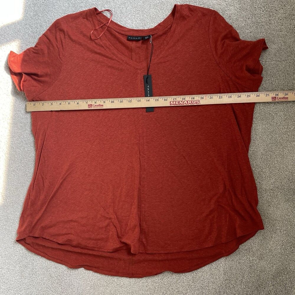 Tahari 100% Linen Blouse Top V Neck Short Sleeve Burnt Orange Women's Size 3X - Picture 9 of 10